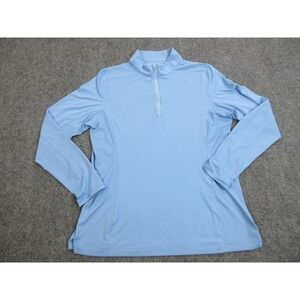 Peter Millar Pullover Shirt Womens Medium Blue UPF 50 Mock Neck Quarter Zip Golf
